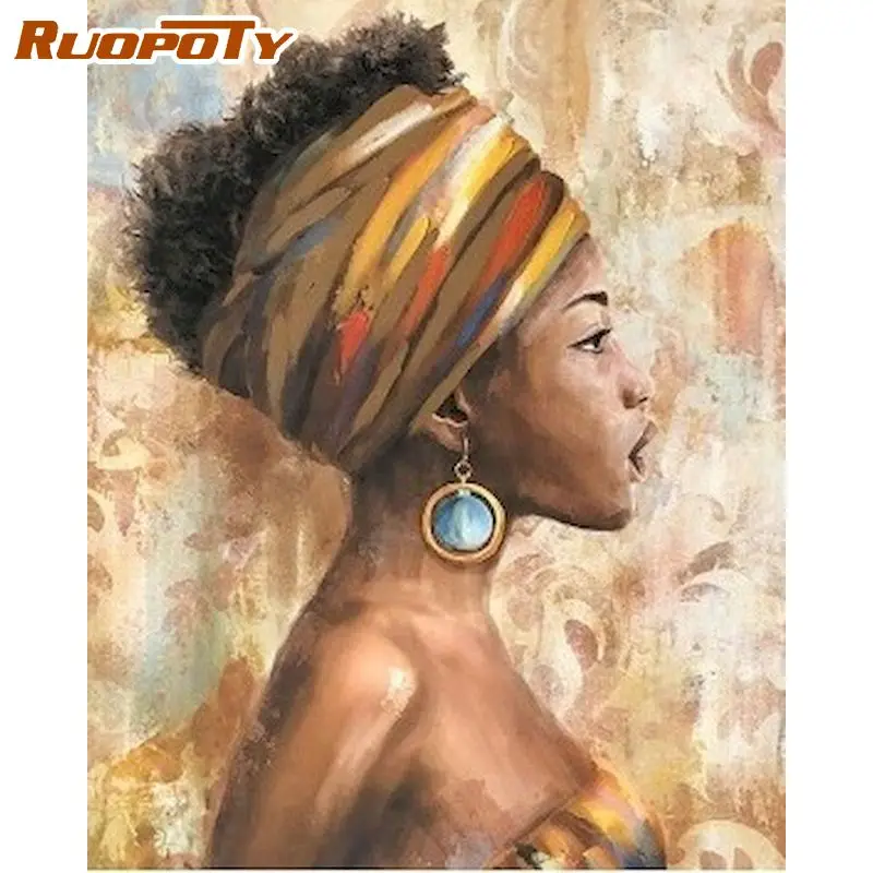 Cheap RUOPOTY-Cuadro de pintura por números de 60x75cm para adultos, niños, figura de mujer africana, pintura por número, decoración de pared para el hogar, artesanías wxQKMnjQYl3