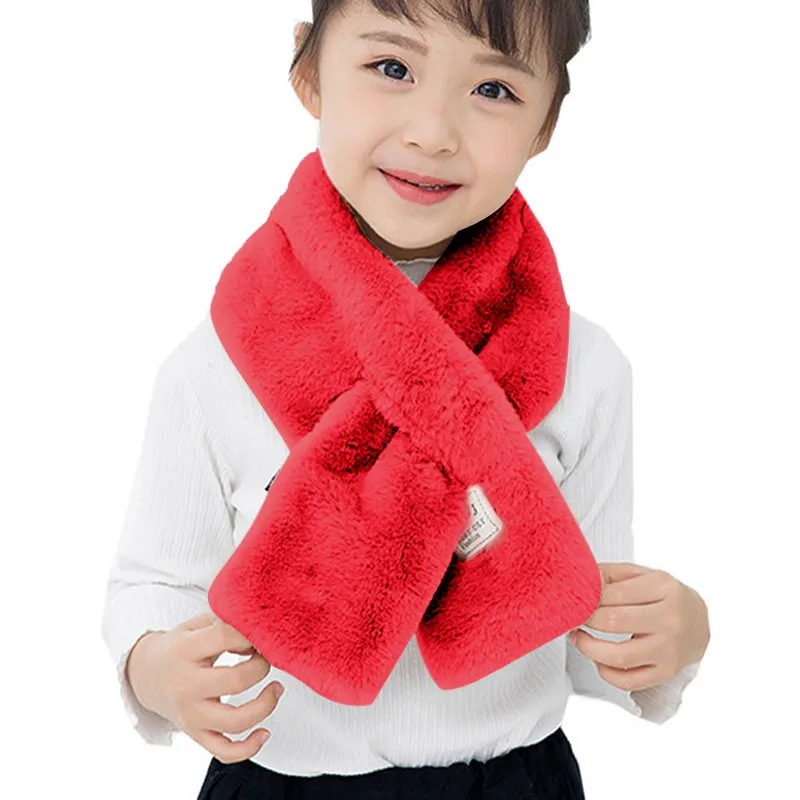 Детский шарф для девочек, для мальчиков зимнее Детское пальто из толстого плюша обувь на платформе из искусственного кроличьего меха; сапоги однотонные Цвет шею - Цвет: R