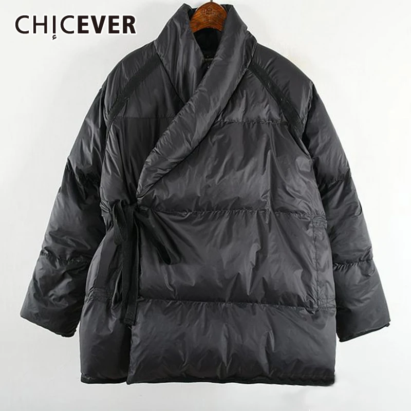 CHICEVER винтажные зимние парки на шнуровке женские со стоячим воротником с длинным