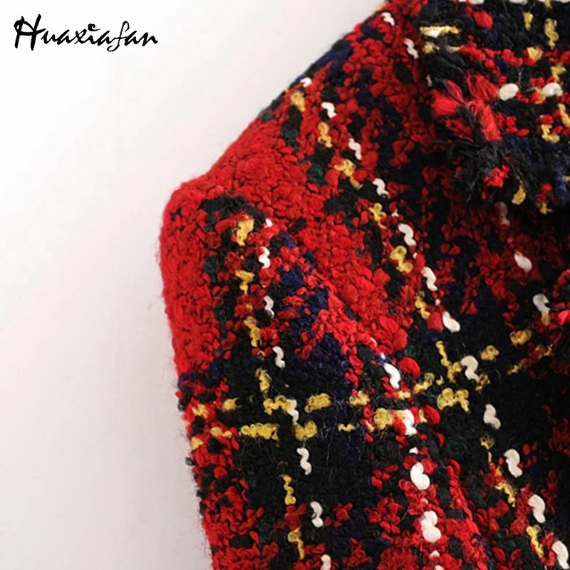 Huaxiafan, клетчатая Красная Зимняя куртка, Женское пальто, рождественское, отложной воротник, пуговицы, Декор, длинный рукав, Женская Офисная верхняя одежда
