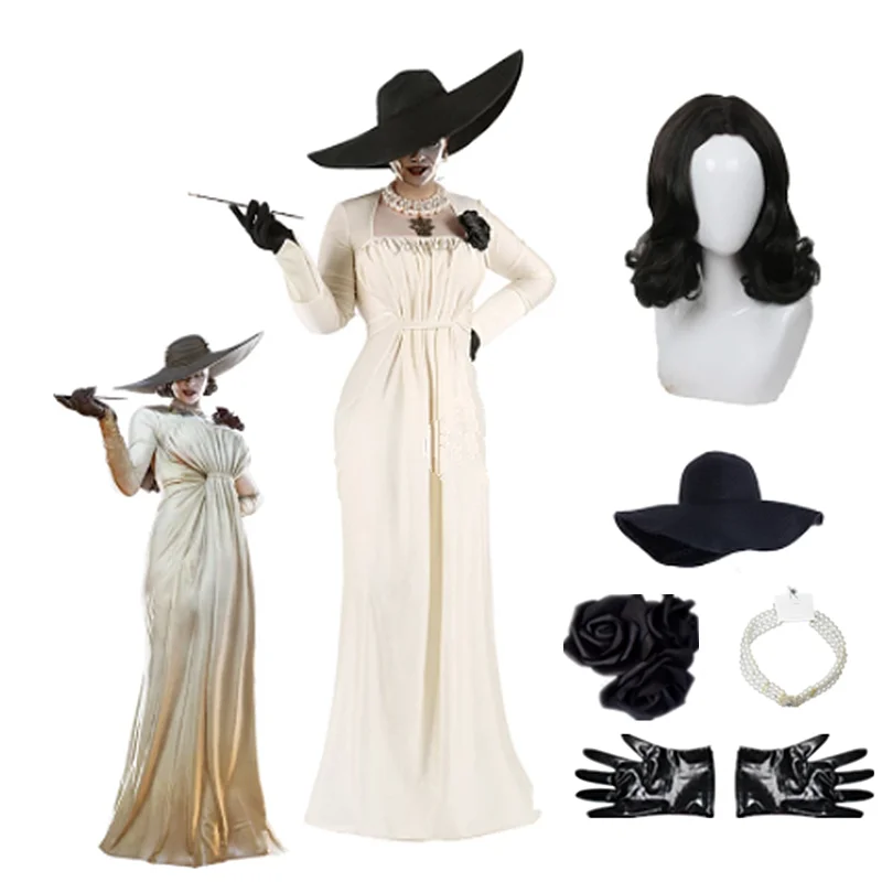 Anime Lady Dimitautunu Costume Cosplay Chatelain Alcina Bio(Comtesse Cosplay Halloween Party Lady Vampire Collana Parrucche