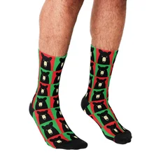 

Funny Men's socks Black bear on red and green Pattern Printed hip hop Men Happy Socks cute boys street style Crazy Socks for men