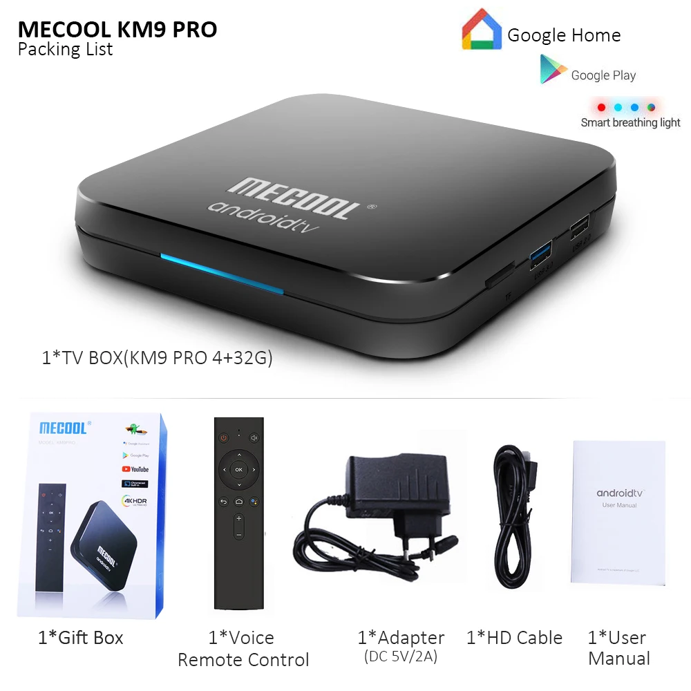 MECOOL KM9 PRO tv Box Android 9,0 Google Сертифицированный 4G DDR4 32G rom Smart tv Box Amlogic S905X2 BT4.1 2,4G/5G Wifi медиаплеер