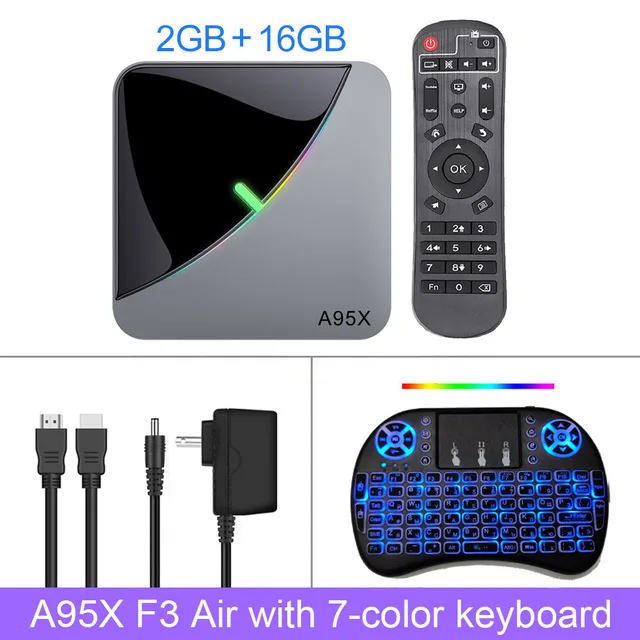 2G 16G i8 backlit A95X F3 Air Android 9,0 Smart tv Box Amlogic S905X3 2,4G& 5G Dual Wifi HDR BT 8K RGB светильник ТВ-приставка Google play медиаплеер - Цвет: 2G 16G i8 backlit