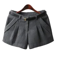 Calções femininos para outono e inverno, shorts slim de lã, cintura média, nova moda para mulheres, frete grátis