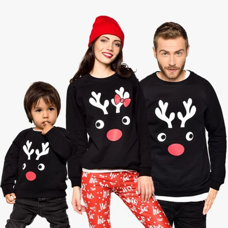 Свитера; одежда для детей; Рождественский костюм в полоску для всей семьи; свитер с принтом; мягкий хлопковый комплект из 2 предметов - Цвет: Черный