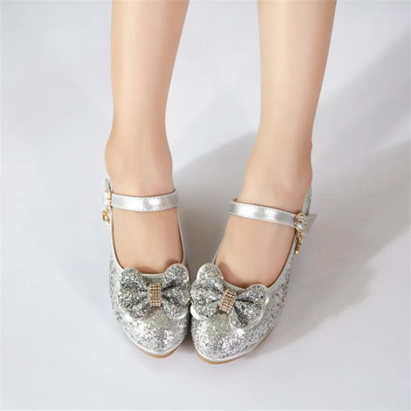 Party girl high heels pink sandals children's butterfly knot princess shoes sequin students dance shoes size 28-38 kids sandal