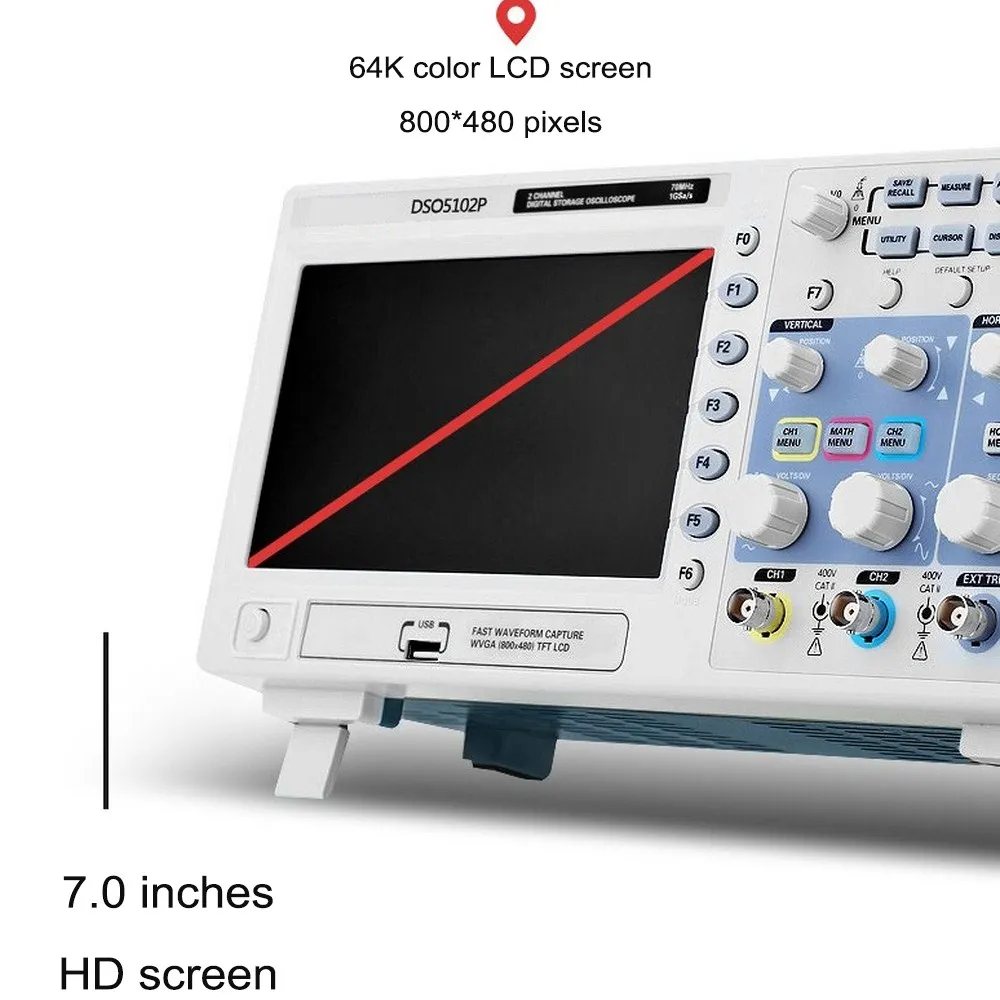 Цифровой осциллограф DSO5102P Портативный 100 МГц 2 канала 1GSa/s длина записи 40K USB Osciloscopio портативные осциллографы