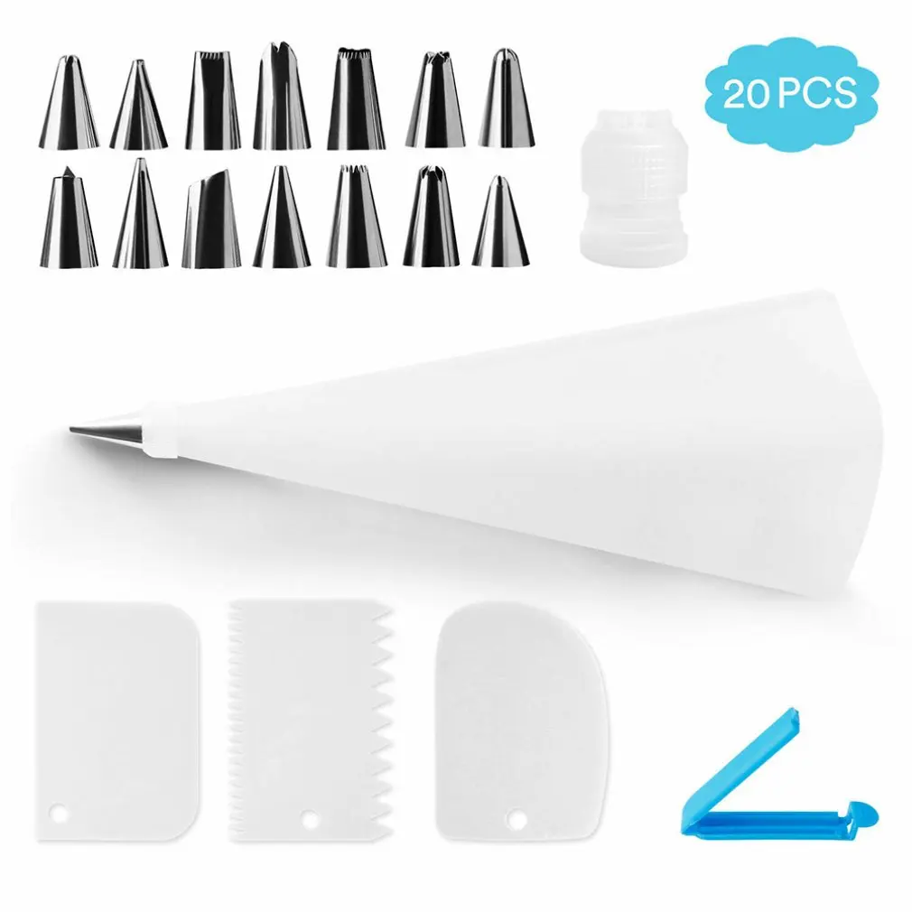 

20 pcs/set Cake decorating tool set Pipeline tips Pastry frosting bag Nozzle tool Plastic Stainless steel