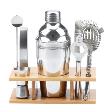 

9 Piece Stainless Steel Bartender Set with Bamboo Base Bar Accessories Cocktail Bar Tool Set Martini Cocktail Shaker Set