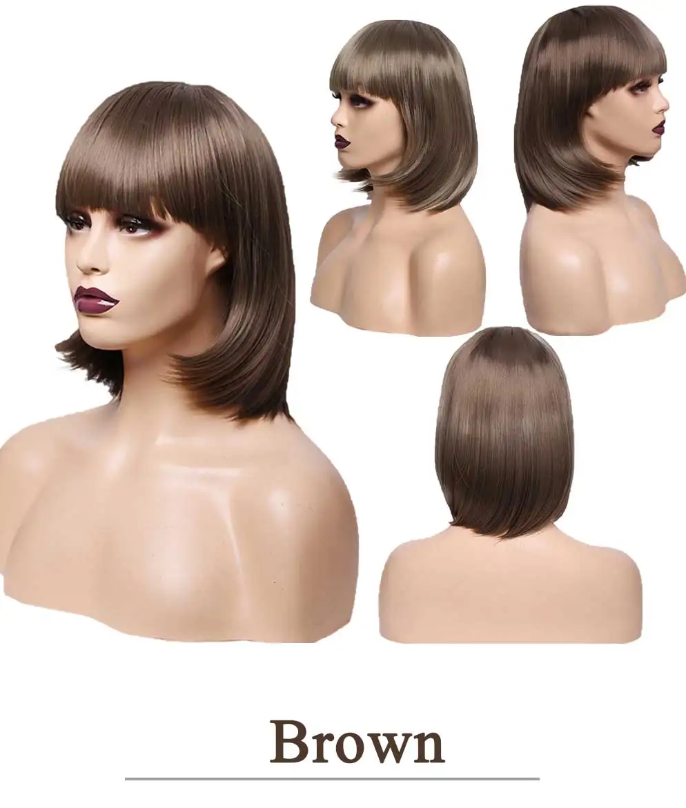 Amir короткие прямые парики боб для Женщин Синтетическая прическа с челкой высокотемпературное волокно черный коричневый фиолетовый косплей прическа парик