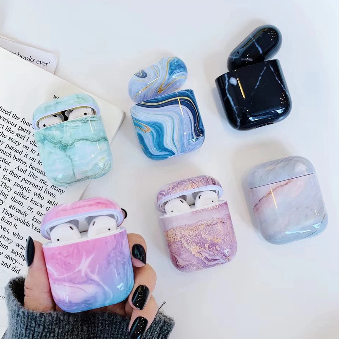 Для AirPods чехол роскошный цветной мраморный градиентный цветной узор защитный жесткий чехол для Airpods 2 Bluetooth чехол для наушников