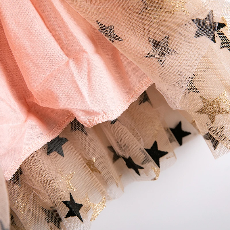 Sequins Star Tulle Dress for Girl Summer Sleeveless Knitted Dresses Christmas Party Vestidos Baby Children Birthday Clothing