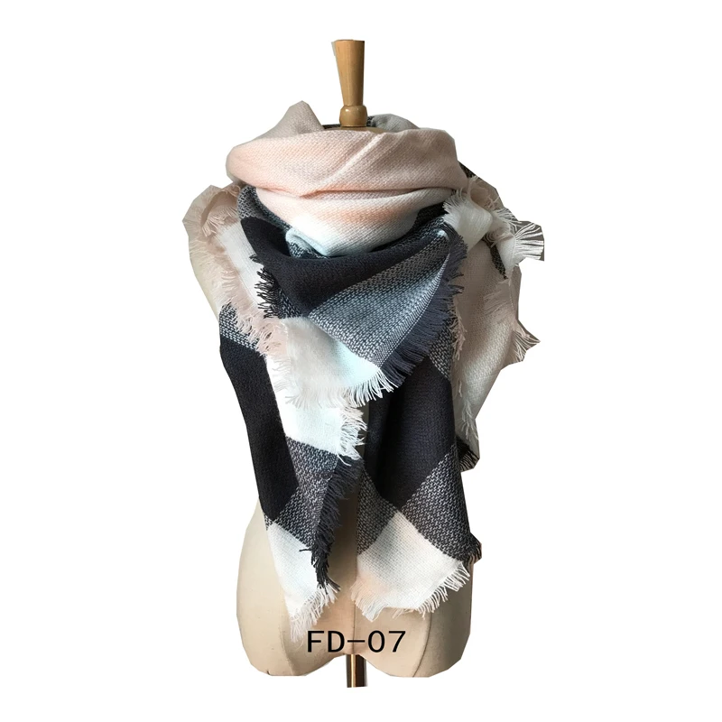 Кашемировый клетчатый шарф, цветной квадратный шарф, зимний теплый шарф, Женская шаль, Модный женский шарф - Цвет: fd-07