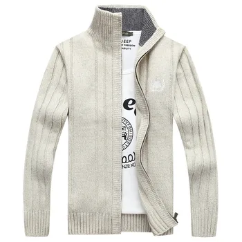 

Autumn Sweater Men Casual Loose Stand Zipper Collar Long Sleeve Warm Knitted Wear Cardigan Men M-XXXL Men Sweatercoat Cardigans