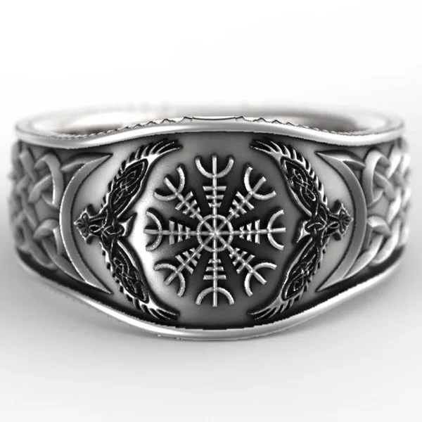 Скандинавские мифологические истории викингов компас Винтаж граффити 925 тайское Серебряное кольцо для мужчин и женщин в стиле панк Коктейльные Вечерние кольца