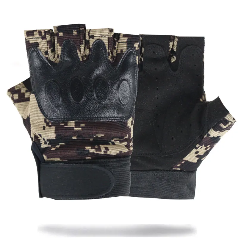 Мужские тактические перчатки без пальцев для занятий фитнесом на лето и осень, камуфляжные перчатки из искусственной кожи, спортивные перчатки для вождения - Цвет: yellow