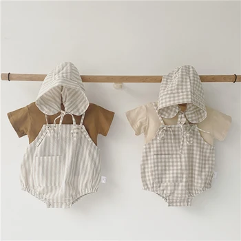 

Summer New Infants Clothes Short Sleeve Tops Striped Plaid Jumpsuit Rompers Cotton Cute Girls Boys Newborn Baby Toddler Outfits