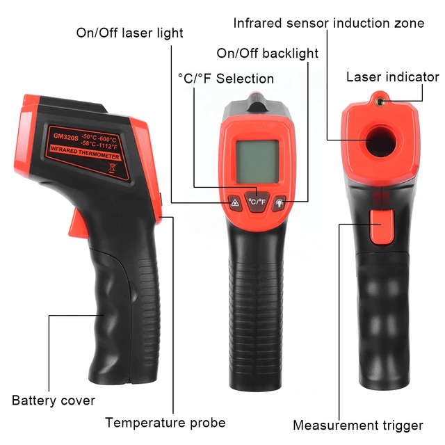 Digitális Lcd Ipari Elektronikus Hőmérő Lézerhőmérséklet -Mérő Lézerpont Infravörös -50 ~ 600 ° C Nem Érintkezés - Image 3