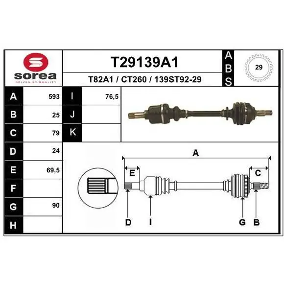 Привод левый 592mm D29 ABS Peugeot Partner Citroen Berlingo 1.8|Клатчи и аксессуары| |