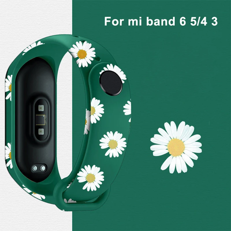 Силиконовый ремешок с рисунком маргаритки для Mi Band 6 5 браслет Xiaomi band 6/5 из