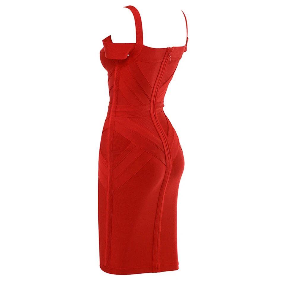 2019 Bandage Dress New Arrivals Summer wine red  Bodycon Dress V Neck Spaghetti Strap Summer Bandage Dress Party Women