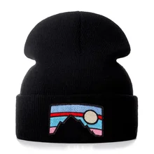 Сумерки закат хлопок вышивка повседневные шапочки для мужчин женщин вязаная зимняя шапка Твердые хип-хоп Skullies шляпа Кепка в стиле унисекс