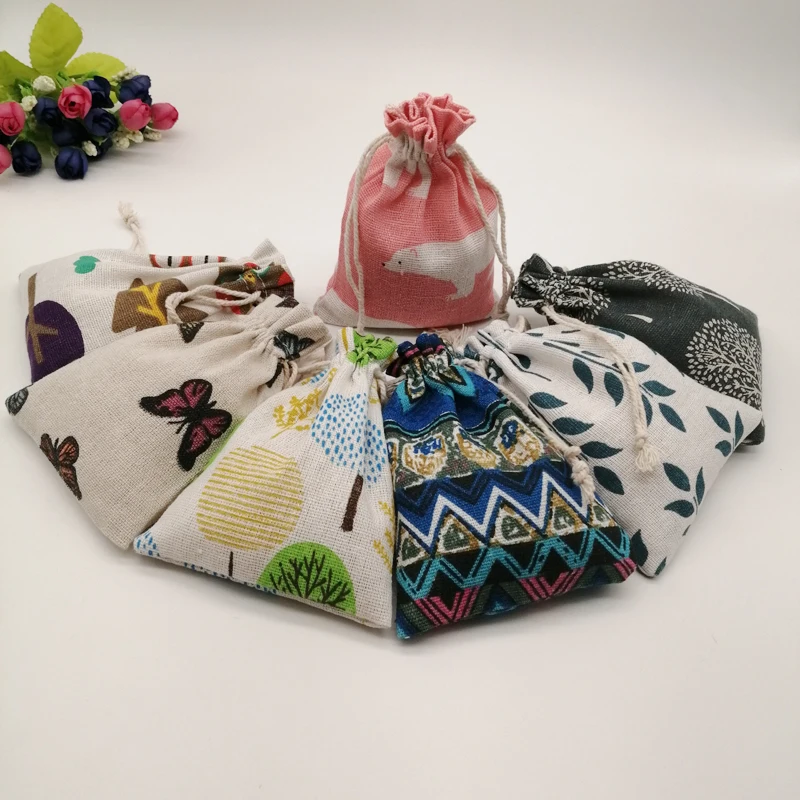 100pcs Pattern Style Jewelry Bags Pouch Drawstring Jute Bag Sack Cotton