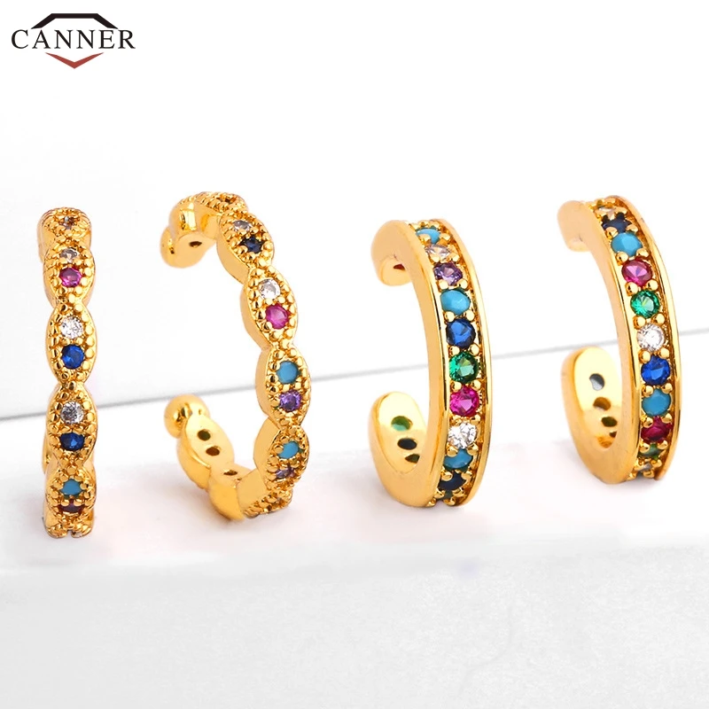 

Small Cuff Earrings for Women Rianbow Zircon Half Circle Clip Earrings 2019 CZ Crystal Ear Cuffs Gold No Pierced Jewelry H40