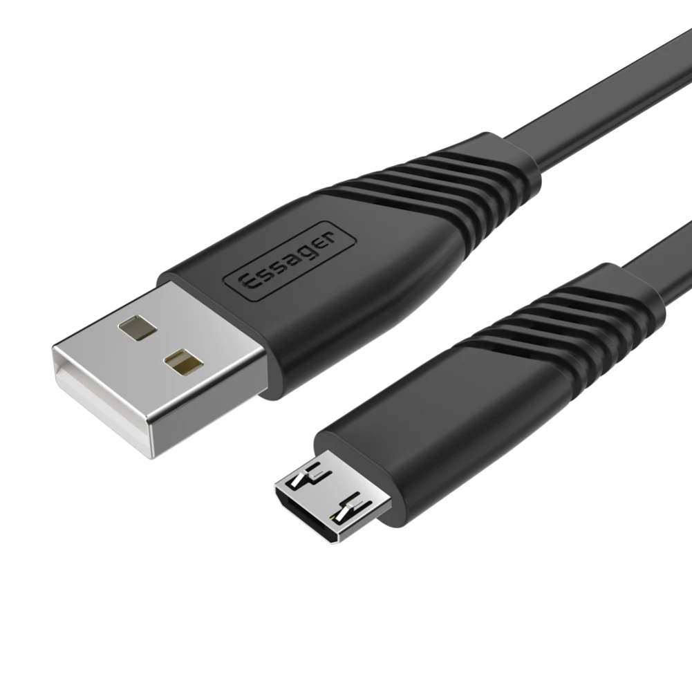 Плоский Micro USB кабель Essager для Xiaomi Redmi samsung 2.4A Быстрая зарядка USB кабель для зарядного устройства для передачи данных Android провод для мобильного телефона - Цвет: black 2m