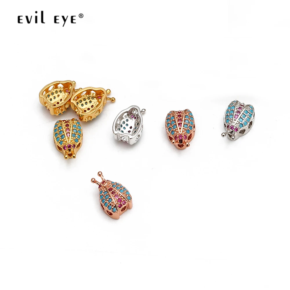 

EVIL EYE Micro Pave Ladybug Charm Rose Gold Silver Color Blue Zircon Ladybird Charm for DIY Making Jewelry Accessories EY6461