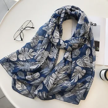 

Fashion cotton scarf women silk scarves fashion Autumn winter warm print Designer leaf shawl factory wholesale sales hijabs