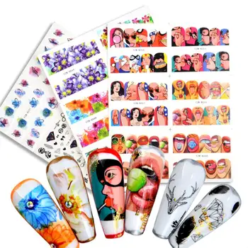 

6 Designs Nail Stickers Set Mixed Floral Geometric Sexy Girl Nail Art Water Transfer Decals Tattoos Sliders Manicure