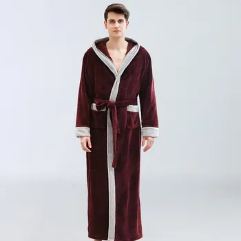 

Oeak Winter Warm Casual Mens Bathrobe Flannel Robe V Neck Long Sleeve Plush Shawl Kimono Warm Male Bath Robes Coat 2020