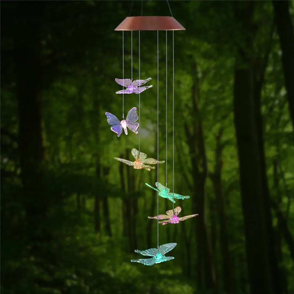 

LED Solar Light Wind Chimes Light Butterfly Color Changing Glass Solar Powered Light Romantic Solar Power Light For Garden Yard