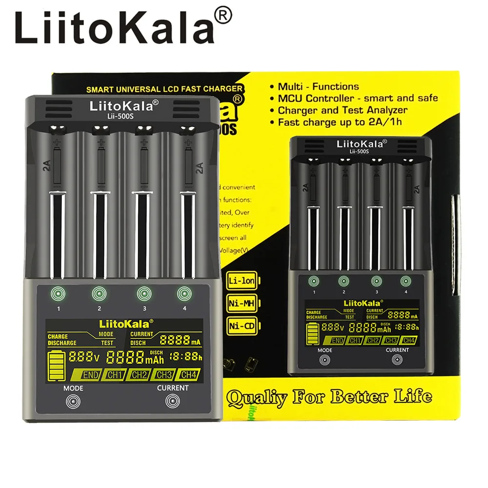 LiitoKala lii-500 lii-500S lii-600 lii-PD4 LCD 3.7V 1.2V 18650 26650 16340 14500 18500 20700B 21700  Battery Charger with screen