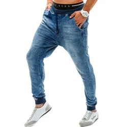 Summe pantalones vaqueros Cargo para hombre, Jeans holgados de cintura elástica, color negro y azul, para correr, Primavera