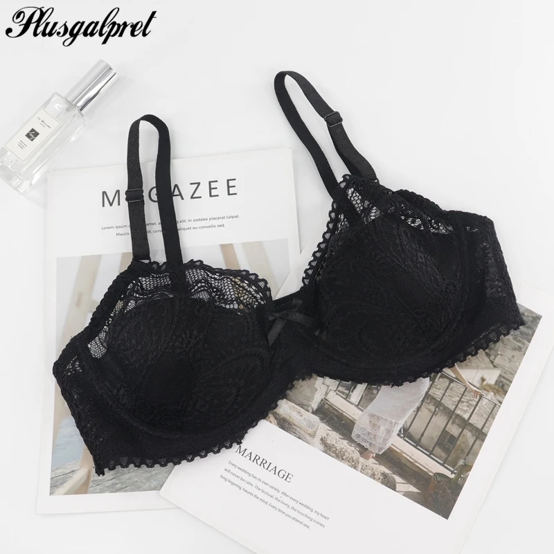 

Plusgalpret B C Small Size for Young Girls Bra Sexy Ultrathin Bralette with Rim Brassiere Hollow Out Sexy Lace Underwear