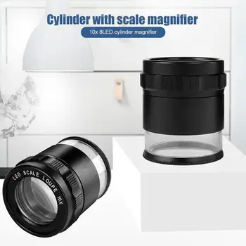 

10X High Measuring Magnifier Optical Glass with LED Light Mini Handheld Coin Stamps Jewelry Loupe Inspection Tool