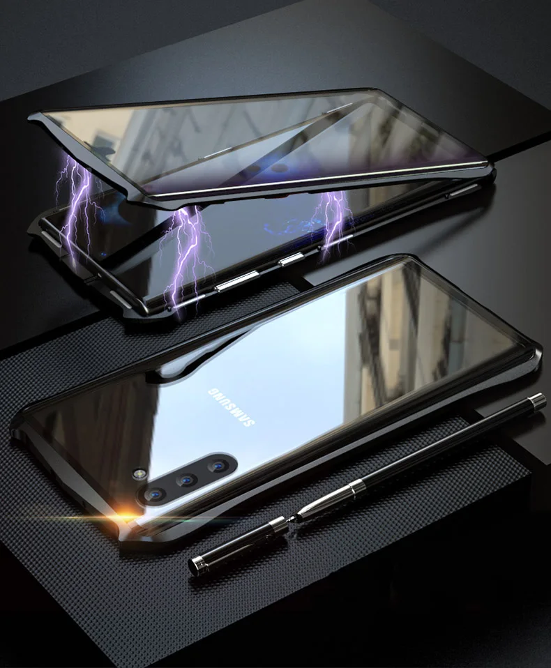 Магнитный чехол для samsung Galaxy Note10 Plus 5G, прозрачный металлический стеклянный магнит, защитный чехол для samsung note 10 360