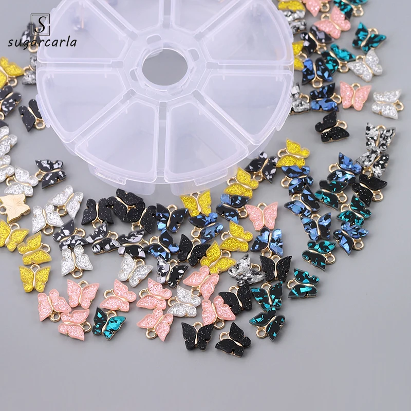 96Pcs/Lot New Shiny Colorful Acrylic Butterfly Charms Making DIY Trendy Earring Pendant Necklace Jewelry Wholesale With Free Box