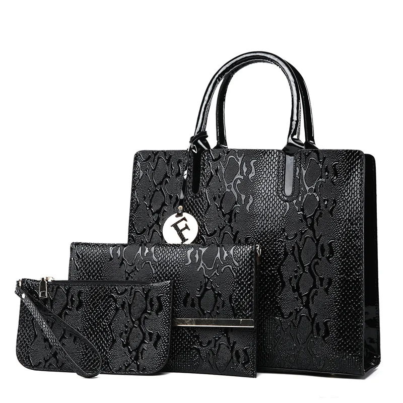 

Customized Temperament Luxury Women's Bag Pu Snake Print Three Piece Set European and American Trend One Shoulder Portable