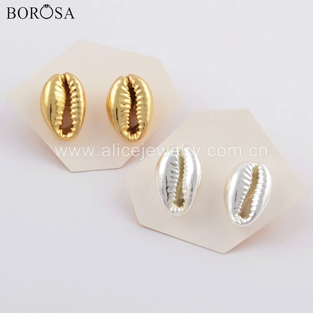 Позолоченные серьги-гвоздики BOROSA из натуральной ракушки пляжные Серьги