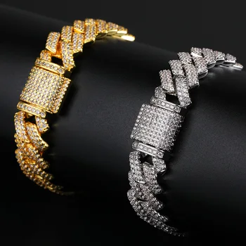 

Funmode Hip Hop Punk Style Cuban Paved Clear 13mm CZ Bangles Luxury Gold Color Silver Color Men Bracelets Wholesale FB15