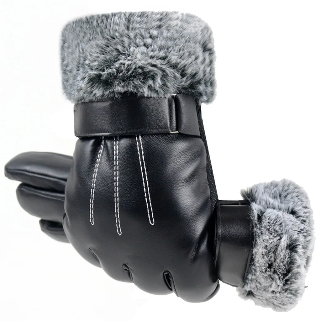 Мужские зимние Утепленные теплые перчатки, мужские флисовые перчатки из искусственной кожи, зимние теплые перчатки для вождения с сенсорным экраном# P3