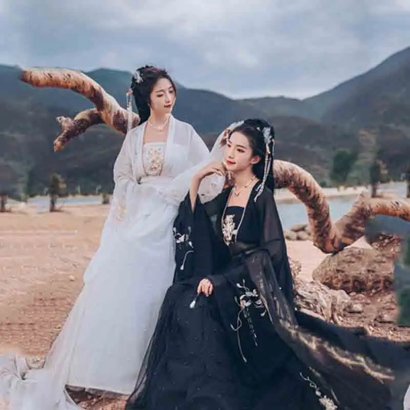 Большой размер Черный Hanfu Женский Китайский традиционный ханьфу фантазия