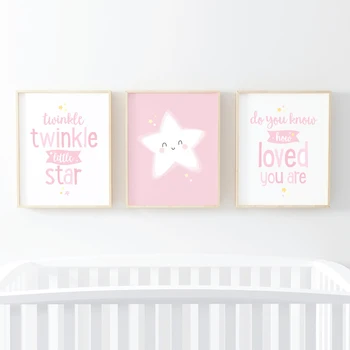 

Kawaii Pink Twinkle Star Love Nursery Poster Nordic Wall Art Canvas Prints Painting Pictures Children Room Decoration Home Decor
