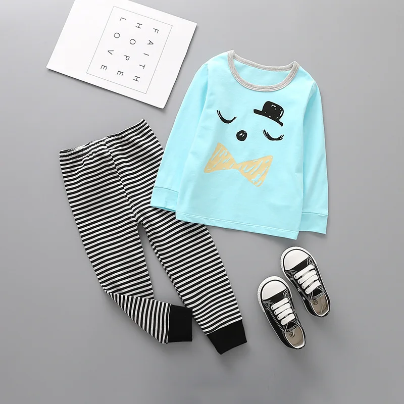 

Spring And Autumn Europe And America Men And Women Children Christmas Set Cute Stripes Trousers Cotton 2-8-Year-Old Home Wear Th