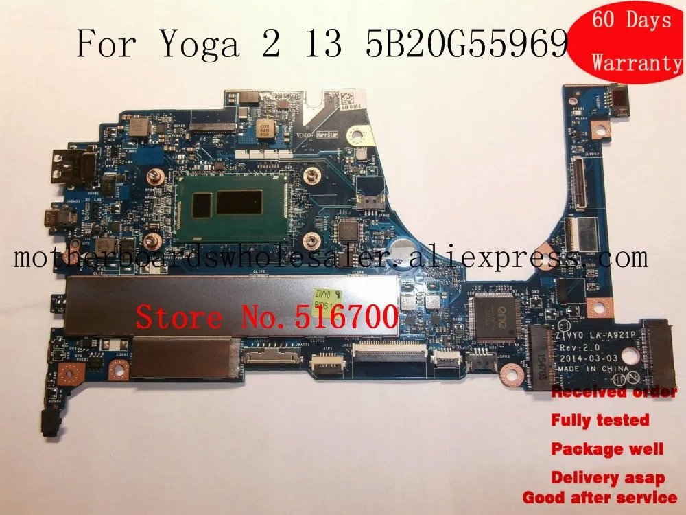Placa Motherboard For Lenovo Yoga 2 13 w/ I3-4030U cpu 4G memory 5B20G55969 ZIVY0 LA-A921P Test Function | Компьютеры и офис