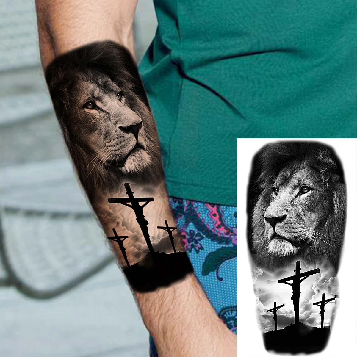 Tatouage Capricorne Avant Bras Homme Tatouages Temporaires 3d Réalistes De La Croix De Lion, Pour Hommes Et  Femmes Adultes, Boussole Fleur Loup Guerrier, Faux Bras, Grand Transfert -  Temporaire Tatouages - AliExpress